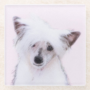 Chinese Crested Powderpuff-schilderijen - Dog Art Glazen Onderzetter