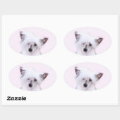 Chinese Crested Powderpuff-schilderijen - Dog Art Ovale Sticker (Vel)