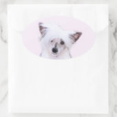 Chinese Crested Powderpuff-schilderijen - Dog Art Ovale Sticker (Tas)