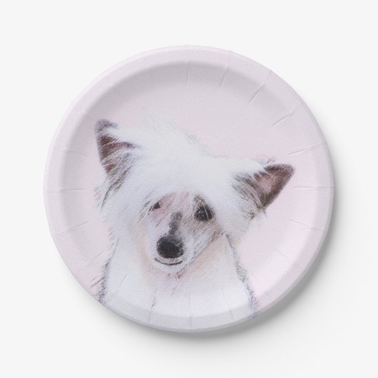 Chinese Crested Powderpuff-schilderijen - Dog Art Papieren Bordje (Voorkant)