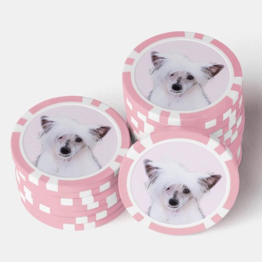 Chinese Crested Powderpuff-schilderijen - Dog Art Poker Chips (Opstapeling)