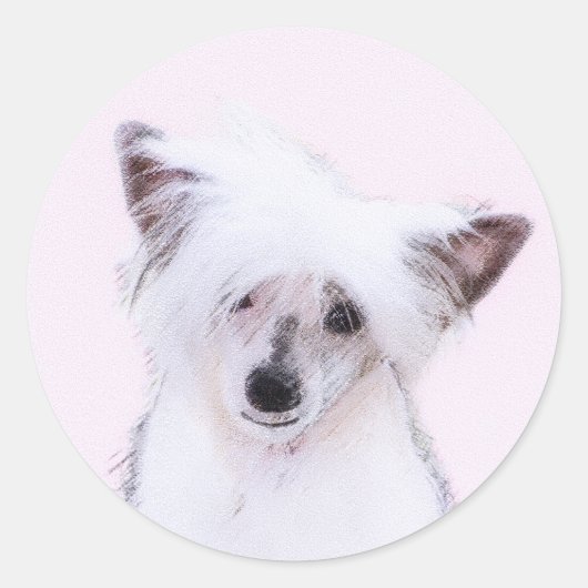 Chinese Crested Powderpuff-schilderijen - Dog Art Ronde Sticker (Voorkant)