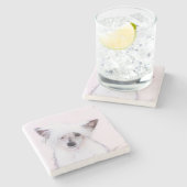 Chinese Crested Powderpuff-schilderijen - Dog Art Stenen Onderzetter (Zijkant)