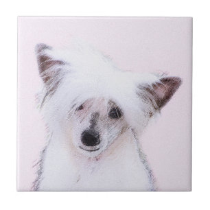 Chinese Crested Powderpuff-schilderijen - Dog Art Tegeltje