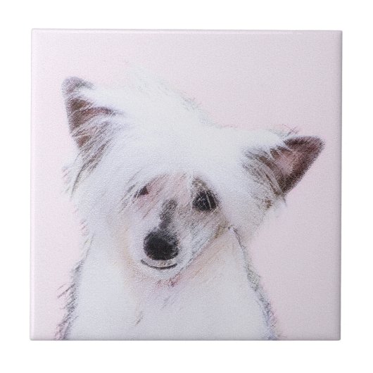Chinese Crested Powderpuff-schilderijen - Dog Art Tegeltje (Voorkant)