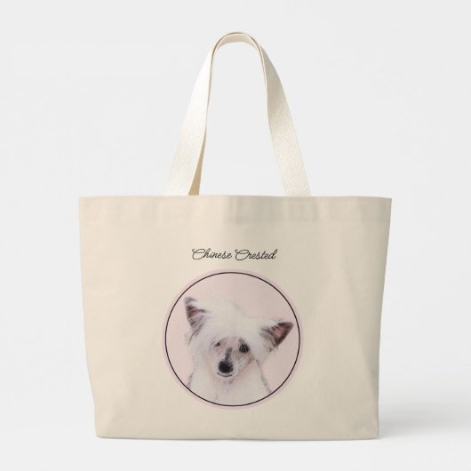Chinese Crested Powderpuff Witte Schilderij Hond A Grote Tote Bag (Achterkant)