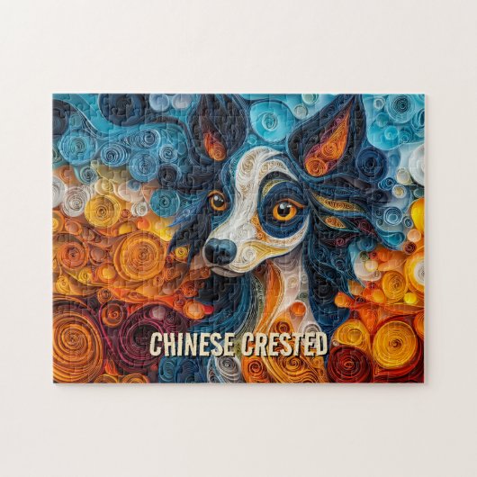 Chinese Crested Quilling Art Dog Portret Legpuzzel (Horizontaal)
