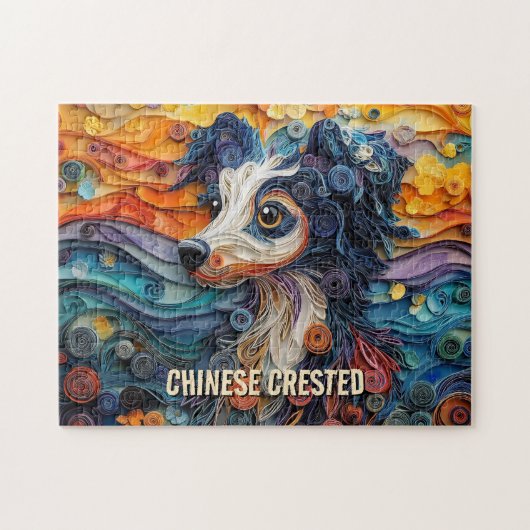 Chinese Crested Quilling Art Dog Portret Legpuzzel (Horizontaal)