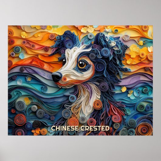 Chinese Crested Quilling Art Dog Portret Poster (Voorkant)