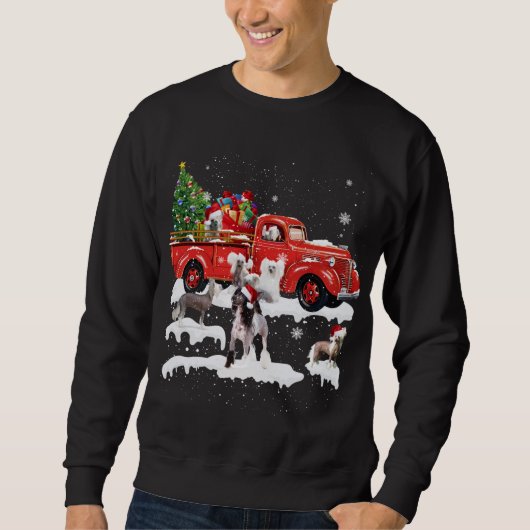 Chinese Crested Riding Red Truck Merry Kerstmis X Trui (Voorkant)
