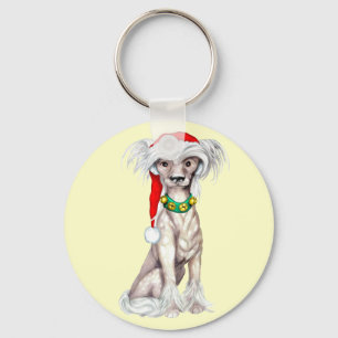 Chinese Crested Santa Sleutelhanger