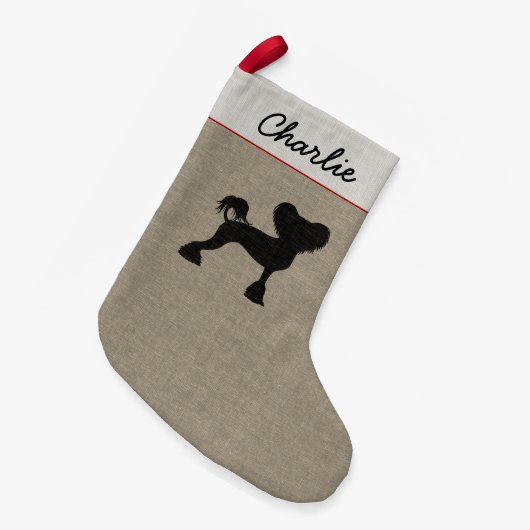 Chinese Crested Silhouette Crestie Dog Aangepaste  Kleine Kerstsok (Voorkant (Hangend))