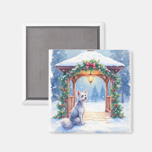 Chinese Crested Sneeuwprieel Kerst Kunst Magneet