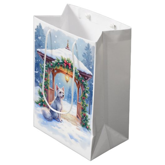 Chinese Crested Sneeuwwintertuin Kerst Kunst Medium Cadeauzakje (Voorkant Gekanteld)