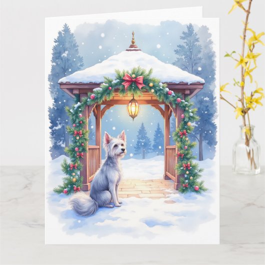 Chinese Crested Snowy Gazebo Christmas Art Kaart (Gele Bloem)