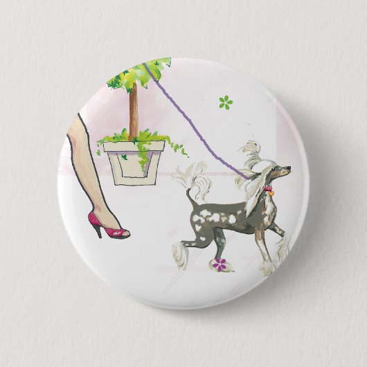 Chinese Crested Walking with Mama Button PIn (Voorkant)