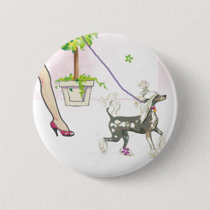 Chinese Crested Walking with Mama Button PIn