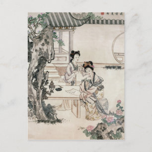 Chinese dames in een tuin briefkaart
