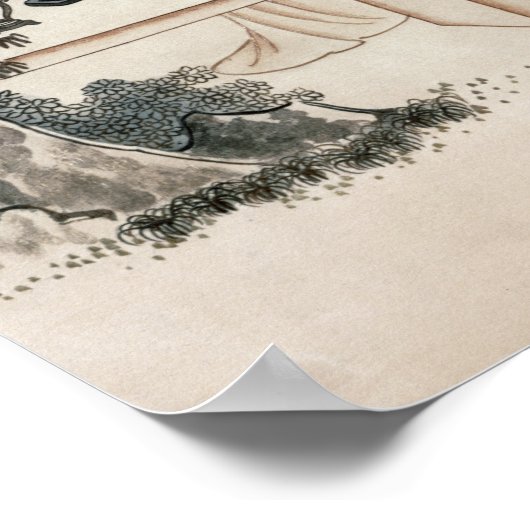 Chinese dames in een tuin poster (Hoek)