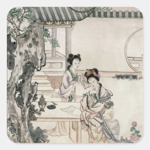 Chinese dames in een tuin vierkante sticker