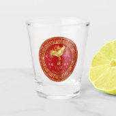 Chinese Dier Rooster Rood/Goud ID542 Shot Glas (Voorkant)