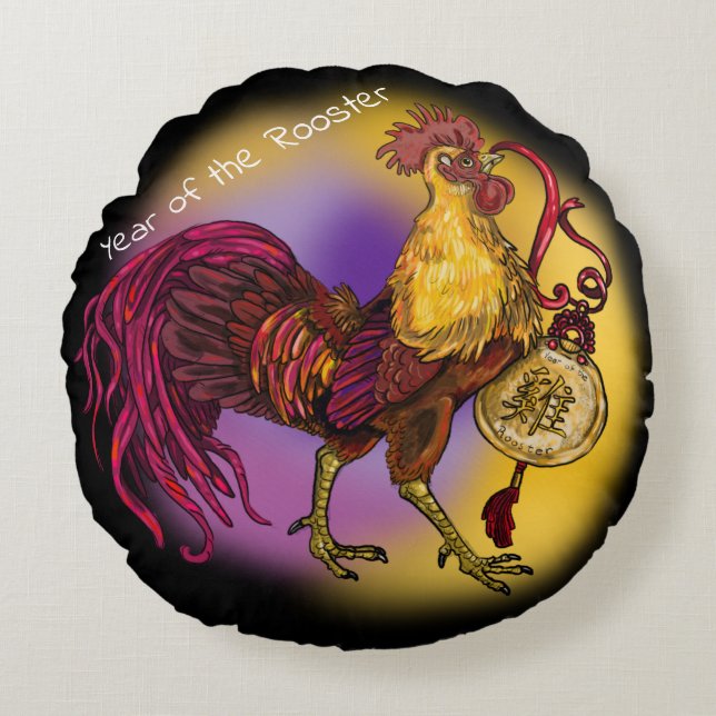 Chinese dierenriem Jaar van de Haan Rond Kussen (Voorkant)
