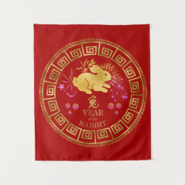 Chinese Dierenriem Konijn Rood/Goud ID542 Wandkleed