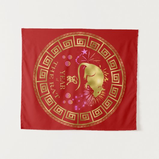 Chinese Dierenriem Rat Rood/Goud ID542 Wandkleed (Voorkant (horizontaal))