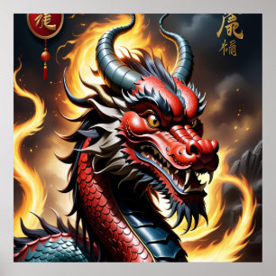 Chinese Dierkunst Jaar Van De Draak Realistisch Poster