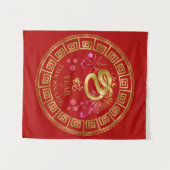 Chinese Dierriem Slang Rood/Goud ID542 Wandkleed (Voorkant (horizontaal))