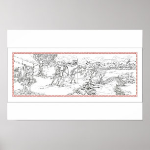 Chinese Dorps Pen- en Inkttekening met Rode Rand Poster