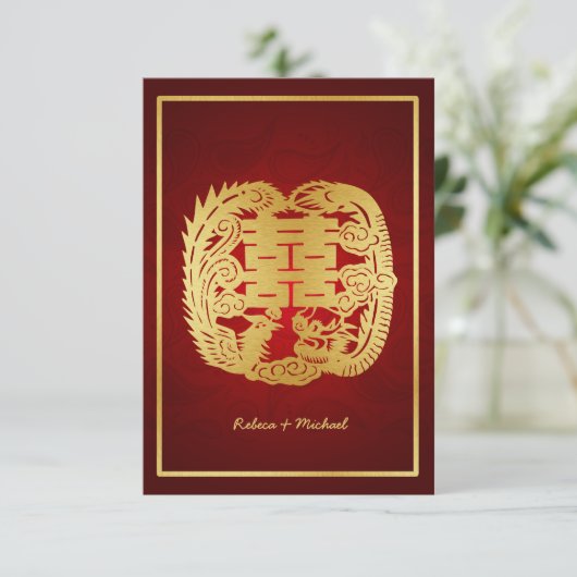 Chinese Double Happiness Dragon / Phoenix RSVP (Staand voorkant)