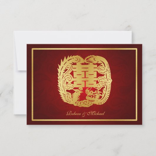 Chinese Double Happiness Dragon / Phoenix RSVP Kaartje (Voorkant)