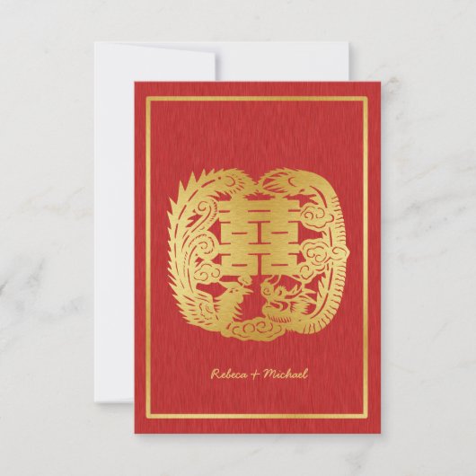 Chinese Double Happiness Dragon / Phoenix RSVP Kaartje (Voorkant)