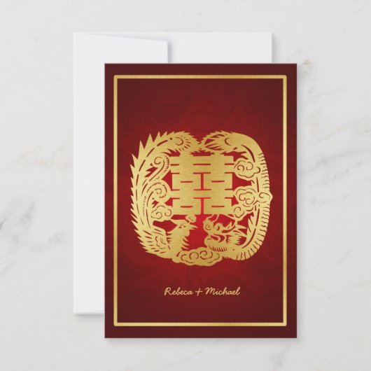 Chinese Double Happiness Dragon / Phoenix RSVP Kaartje (Voorkant)