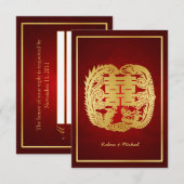 Chinese Double Happiness Dragon / Phoenix RSVP Kaartje (Voorkant / Achterkant)