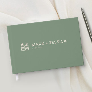 Chinese Double Happiness Green Wedding Gastenboek