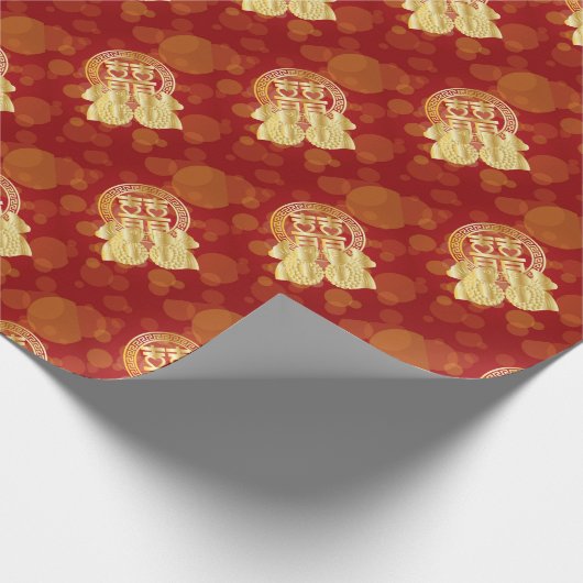 Chinese Double Happiness Koi Fish Red achtergrond Cadeaupapier (Hoek)