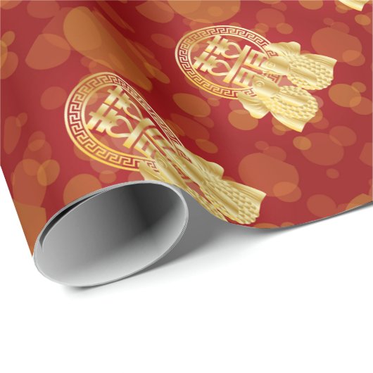 Chinese Double Happiness Koi Fish Red achtergrond Cadeaupapier (Rol Hoek)