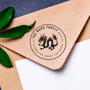 Chinese draak   Aangepast familienaam Return-adres Rubberstempel