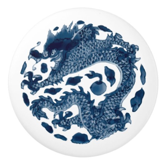 Chinese draak Afdrukblauw wit Keramische Knop (Voorkant)