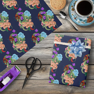Chinese Draak en Bloemen Cadeaupapier