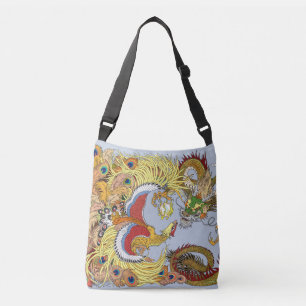 Chinese draak en gouden fotes crossbody tas