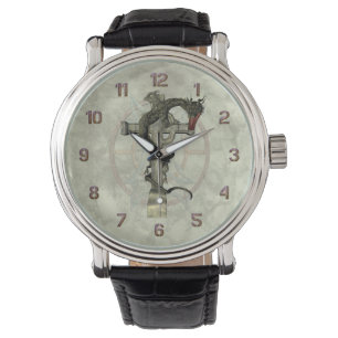 Chinese draak en Keltische kruis Horloge