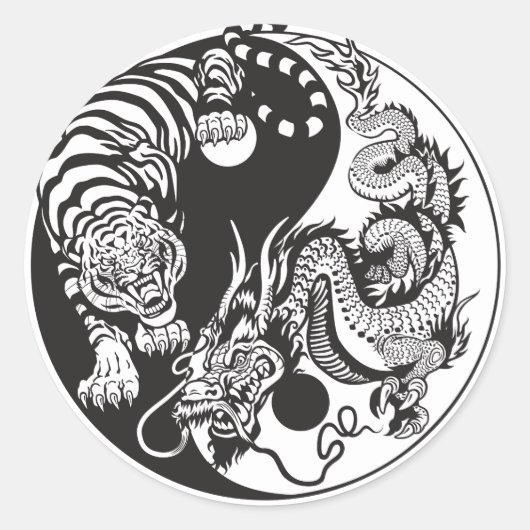 Chinese draak en tijger yin yang symbool ronde sticker (Voorkant)