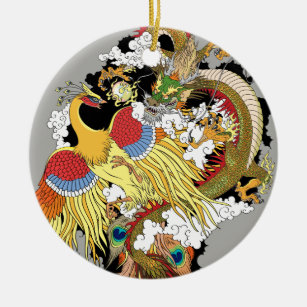 Chinese draak en tongbek keramisch ornament