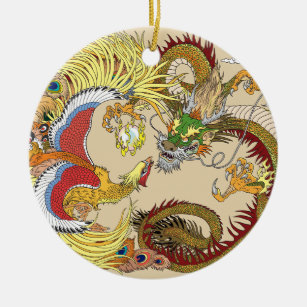 Chinese draak en tongbek keramisch ornament