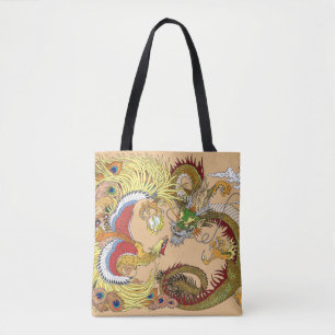 Chinese draak en tongbek tote bag