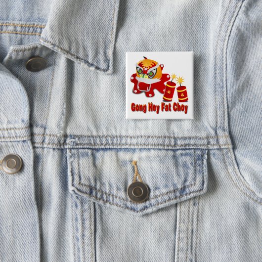 Chinese Draak en Vuurwerk Vierkante Button 5,1 Cm (In situ)