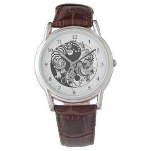 Chinese Draak en Witte Tijger Yin Yang Horloge
